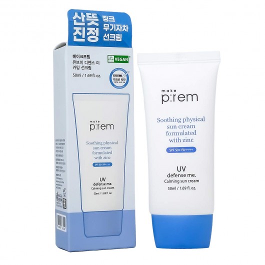 Успокаивающий солнцезащитный крем с цинком Make P:rem Defense Me Soothing Physical Sun Cream SPF 50+ PA++++, 50ml Успокаивающий солнцезащитный крем с цинком Make P:rem Defense Me Soothing Physical Sun Cream SPF 50+ PA++++, 50ml